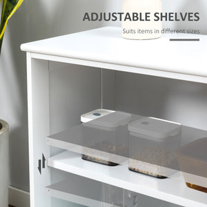 Modern kitchen sideboard with sliding glass door, white