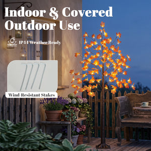 6FT Artificial Lighted Maple Tree with 96 LED Lights, Daily Timer, Fall Decoration with Bendable Branches