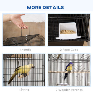 Cage à oiseaux 48" avec perchoir, balançoire, récipient pour nourriture, plateau coulissant et poignée