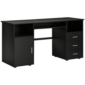 Bureau d'ordinateur avec tiroirs, plateau pour clavier, étagères ouvertes et tiroir verrouillable, noir