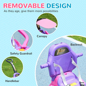 3-in-1 Slide Car for Kids with Music, Light, Handle and Removable Canopy, Pink