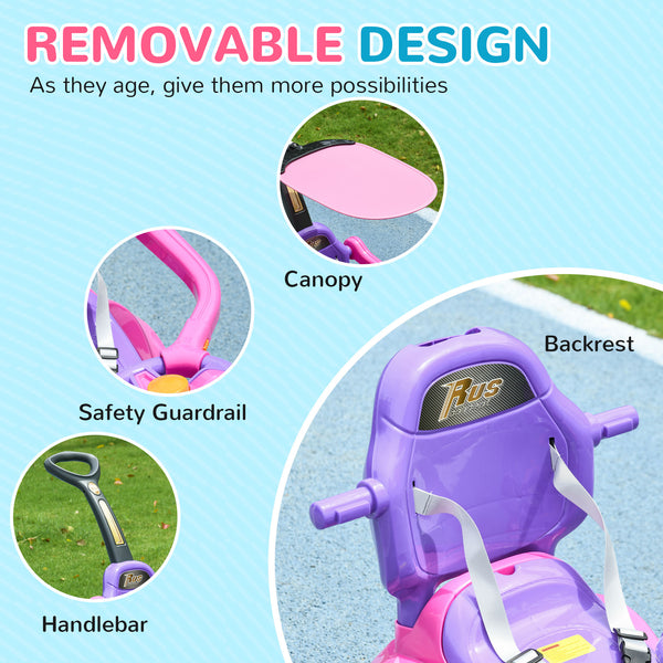 3-in-1 Slide Car for Kids with Music, Light, Handle and Removable Canopy, Pink