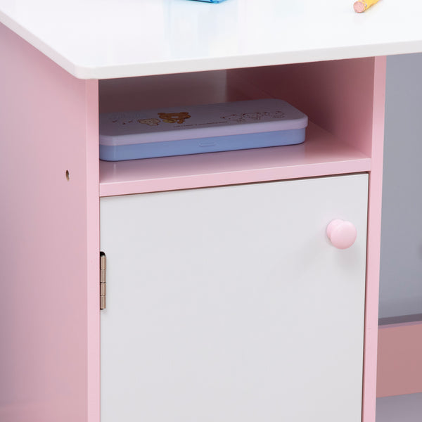 Ensemble bureau et chaises pour enfants avec tableau blanc, rangement et étagères, rose