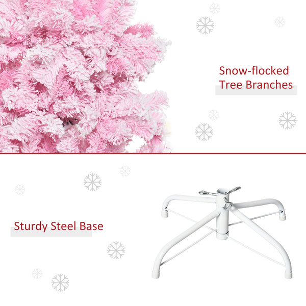 Sapin de Noël artificiel givré de neige de 5 pieds rose