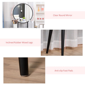 Coiffeuse avec tabouret, tiroirs et étagère, blanc et noir