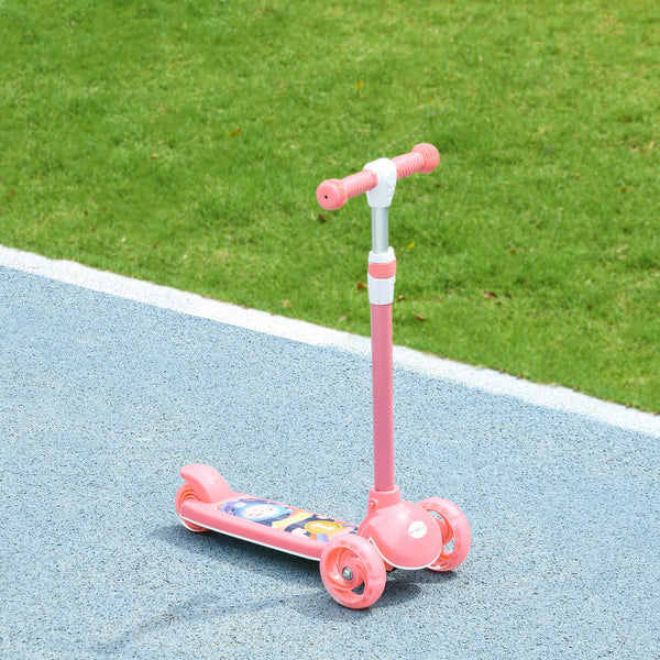 Trottinette à 3 roues, hauteur réglable, frein arrière, éclairage LED, guidon en TPE, rose