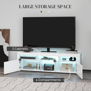 Meuble avec rangement et éclairage LED pour téléviseurs jusqu'à 55 pouces, blanc brillant