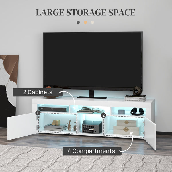 Meuble avec rangement et éclairage LED pour téléviseurs jusqu'à 55 pouces, blanc brillant
