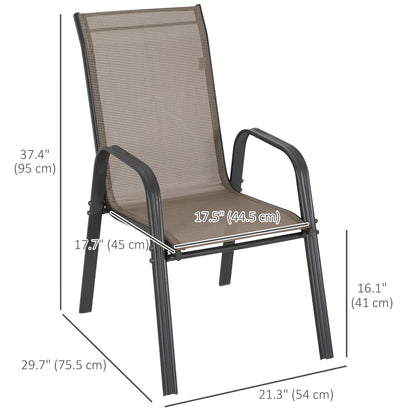 Outsunny Set of 4 Outdoor Dining Chairs, Sturdy Stackable Patio Chairs with Armrests for Balcony Garden, Grey