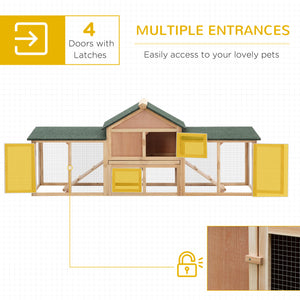 Large wooden hutch with double enclosure, pull-out tray and access ramps