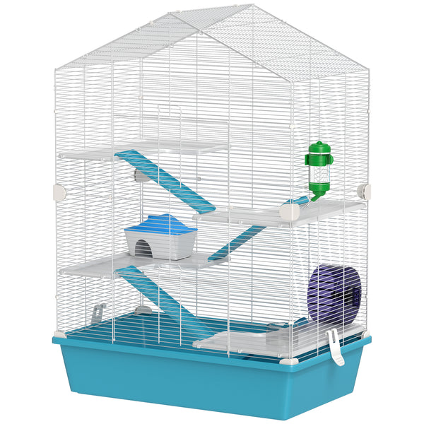 Cage pour hamster à 5 niveaux avec plateformes, rampes et accessoires – Blanc et bleu pâle