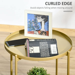 Table d'appoint dorée à 2 niveaux