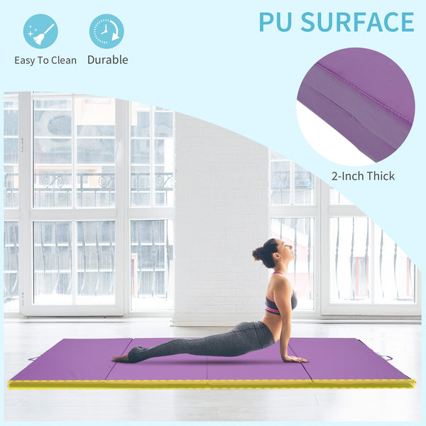 Tapis de gymnastique pliable 4'x10'x2'', avec poignées de transport, pour yoga, MMA, arts martiaux, étirements, violet