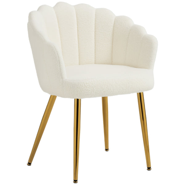 Fauteuil d'appoint, dossier à pétales, style moderne, pieds en métal, couleur crème