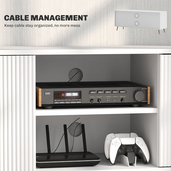Meuble TV avec rangement pour télé 55 pouces avec 2 étagères ouvertes, blanc