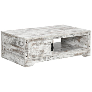 Table basse de style vintage avec armoire, compartiments de rangement ouverts, blanc