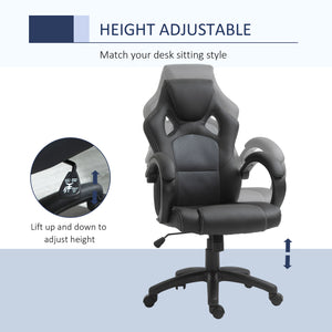 Chaise de bureau gaming Racing avec roulettes pivotantes, appui-tête rembourré et fonction inclinable, gris