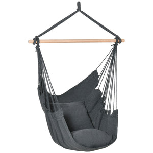 Hamac suspendu en macramé de coton avec deux coussins moelleux, gris foncé