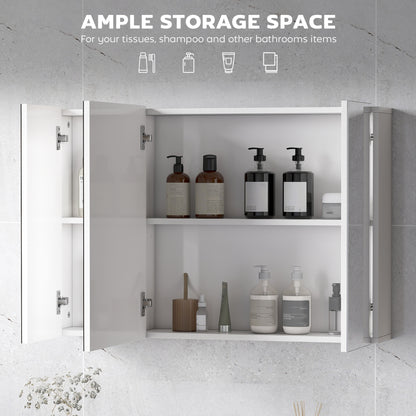 Armoire à pharmacie avec miroir, 3 portes et étagères réglables, blanche