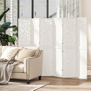 Paravent à 6 panneaux, 1,70 m, pliable et léger, motif géométrique, blanc