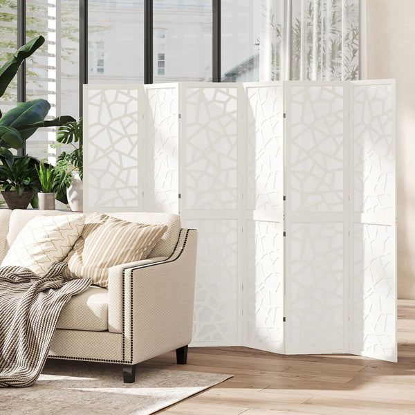 Paravent à 6 panneaux, 1,70 m, pliable et léger, motif géométrique, blanc
