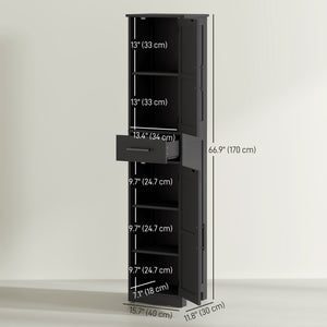 Meuble de salle de bain 170 cm de haut avec tiroir, portes de grange et étagères réglables, noir