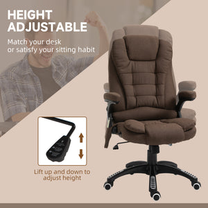 Reclining massage office chair with high back and swivel casters, brown