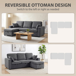 Canapé-lit d'angle modulable avec pouf de rangement réversible avec coussin à ressorts, gris foncé