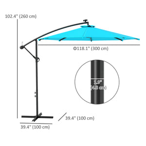 Parasol déporté de 10 pieds avec éclairage solaire et angle réglable, turquoise