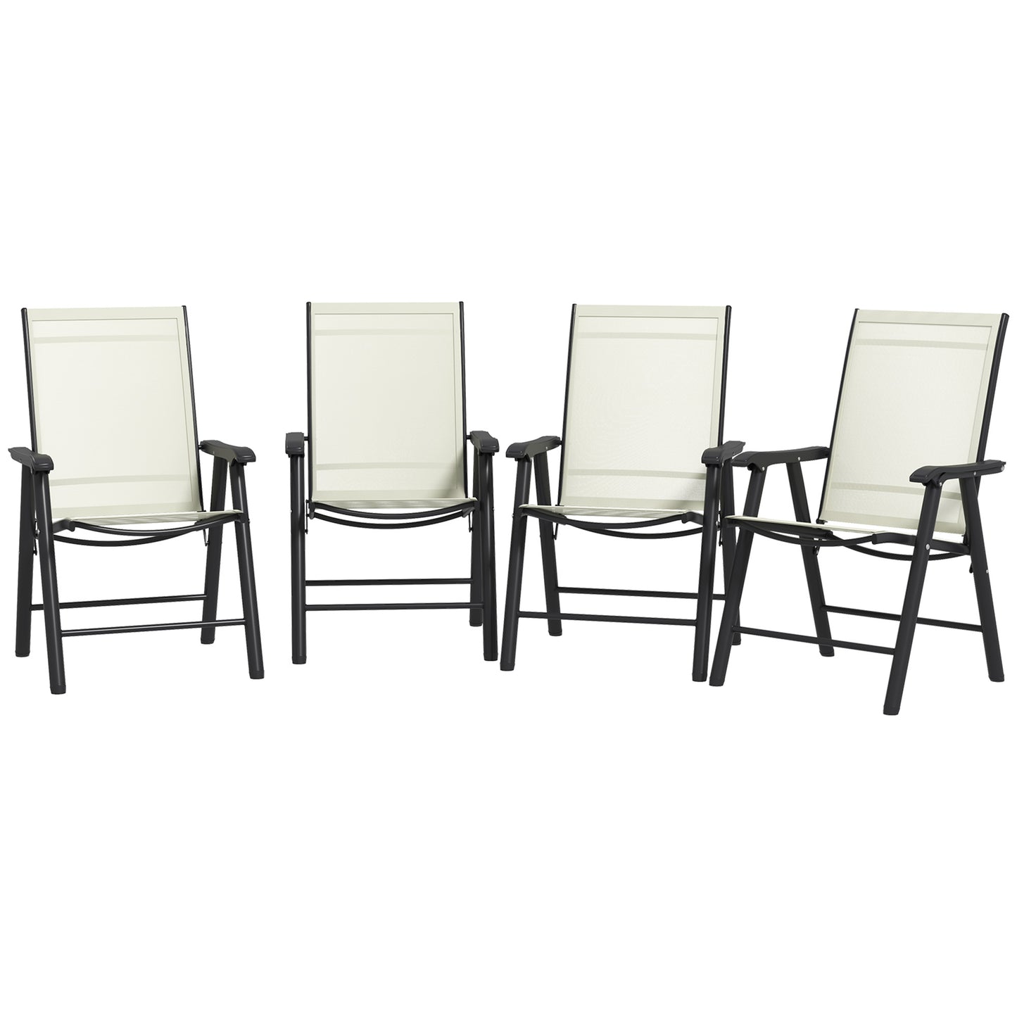 Ensemble de 4 chaises pliantes d'extérieur confortable avec accoudoirs, beige