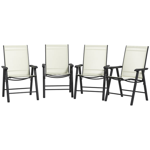Ensemble de 4 chaises pliantes d'extérieur confortable avec accoudoirs, beige