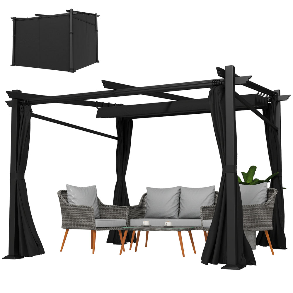 Pergola métallique avec toit coulissant et rétractable, 10 x 10, noire