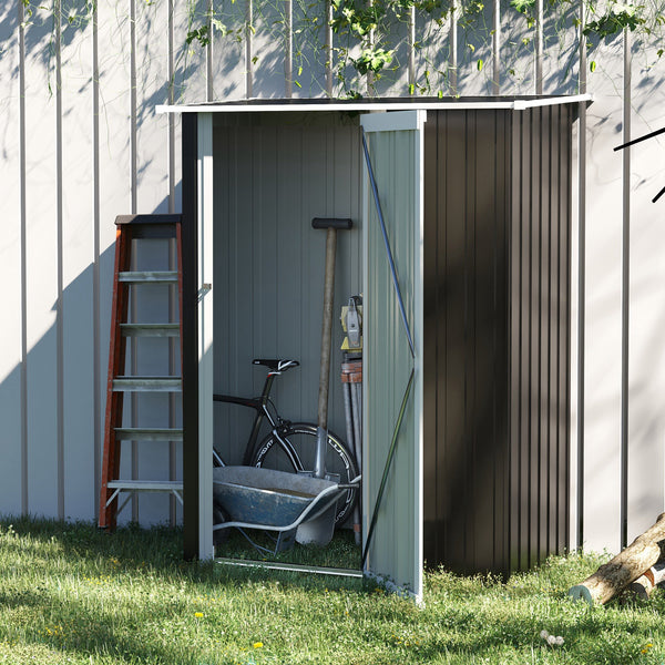 Abri de jardin en métal avec toit incliné et porte verrouillable pour outils, gris