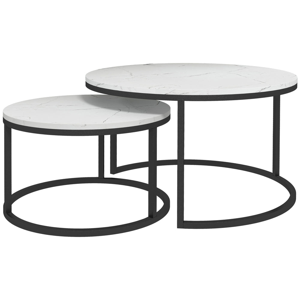 Lot de 2 tables basses modernes avec base en métal, imitation marbre blanc