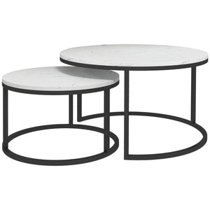 Lot de 2 tables basses modernes avec base en métal, imitation marbre blanc