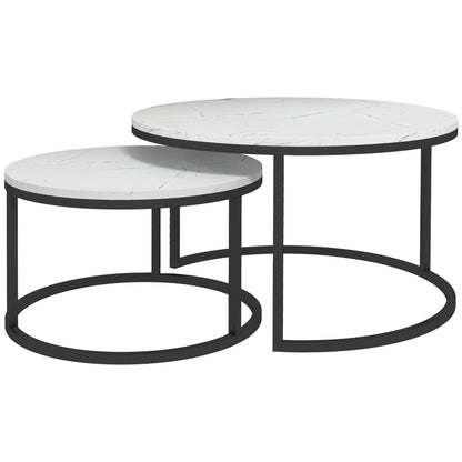 Lot de 2 tables basses modernes avec base en métal, imitation marbre blanc