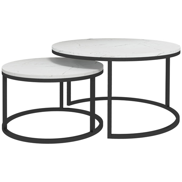 Lot de 2 tables basses modernes avec base en métal, imitation marbre blanc