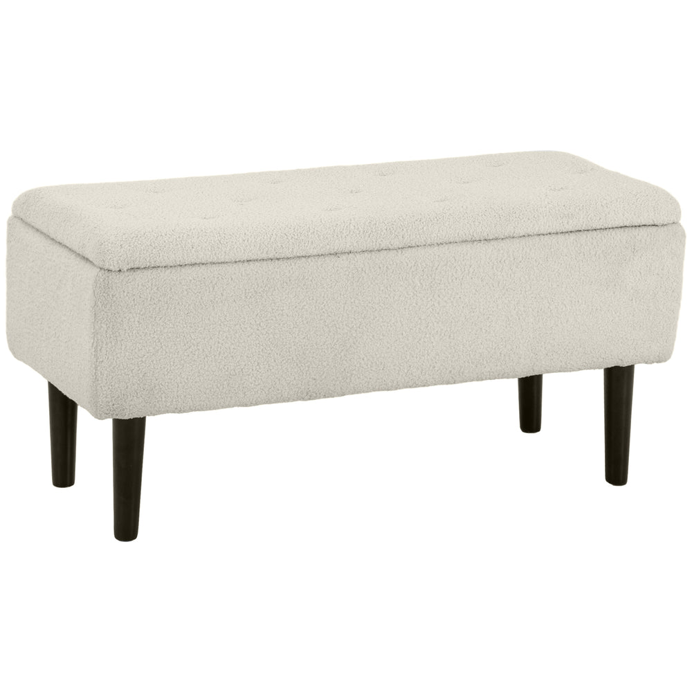 Banc de rangement moderne avec revêtement en laine d'agneau, blanc crème