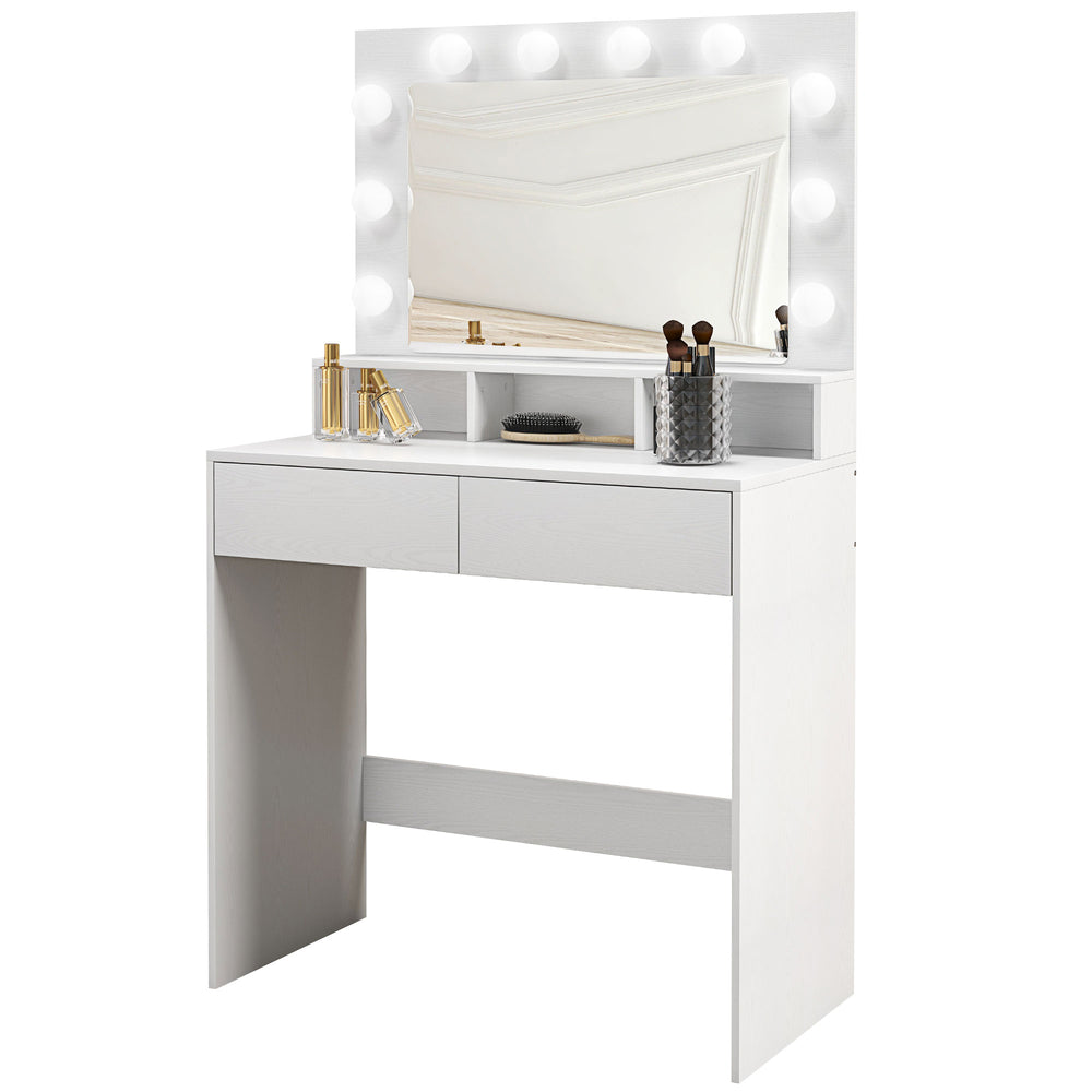 Coiffeuse avec miroir à éclairage LED et tiroirs, blanche
