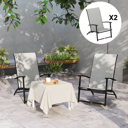 Outsunny Set of 2 Folding Garden Chairs, Outdoor Folding Chairs with Armrests, High Back for Balcony, Grey