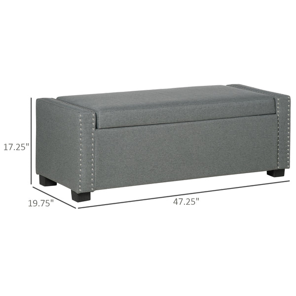 Banc de rangement rabattable rembourré en tissu, gris clair