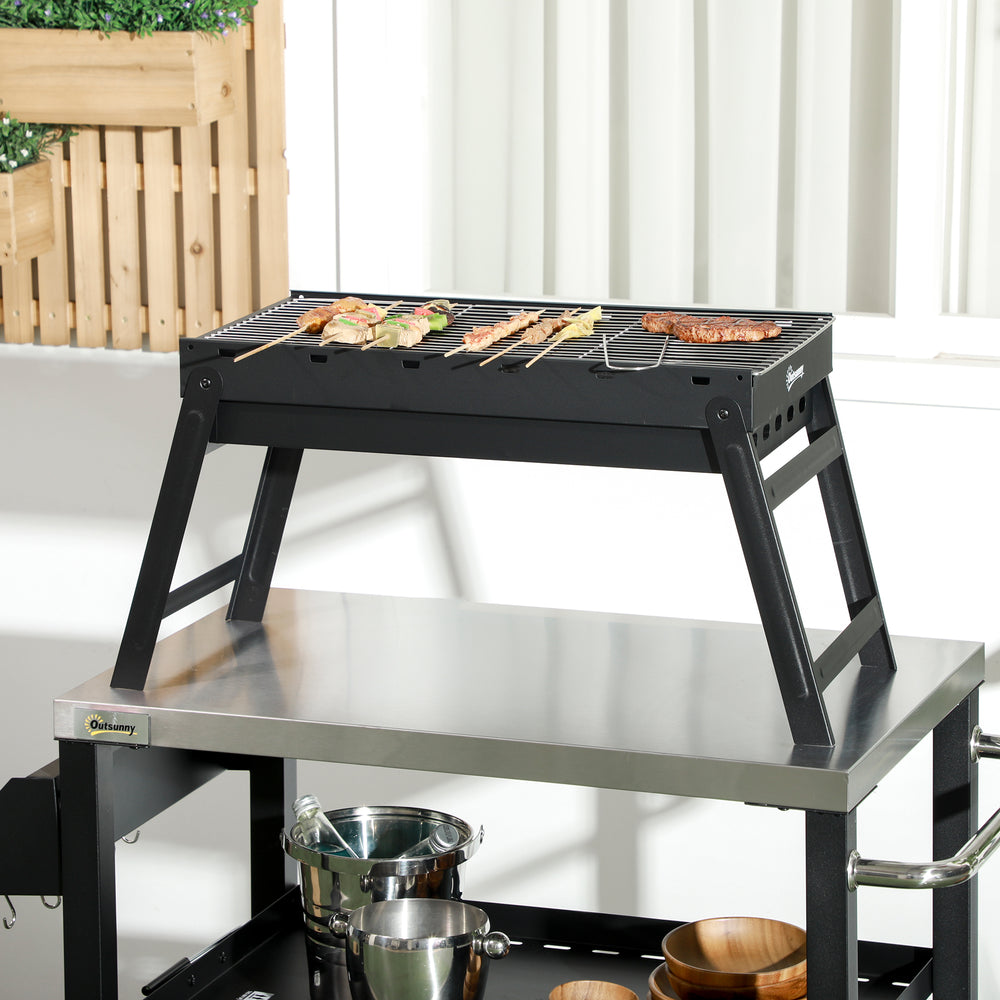 Portable Charcoal Grill with Pull-Out Charcoal Basin, Folding Tabletop Barbecue, Compact Camping BBQ, Black