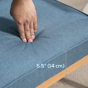 Fauteuil d'appoint moderne en tissu avec dossier capitonné et pieds en bois, bleu