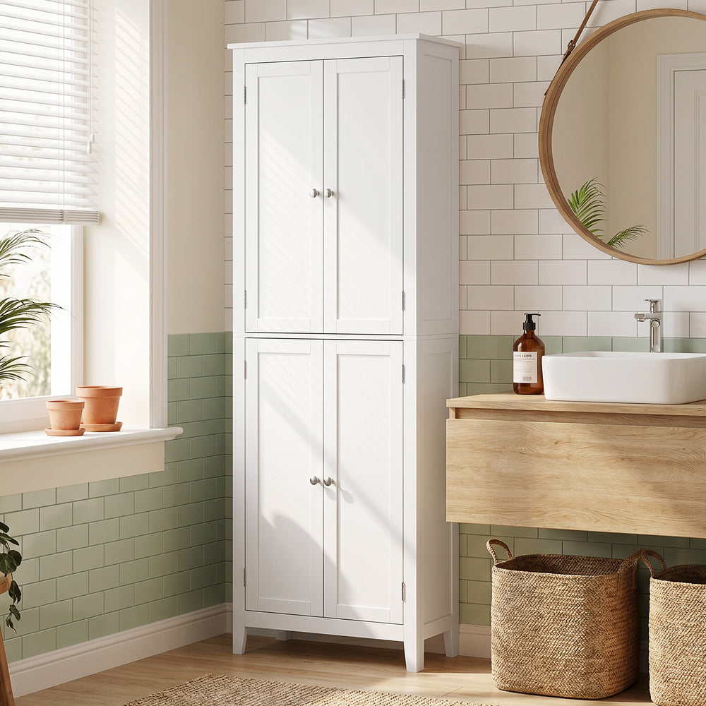 Armoire de salle de bain 67 po à tablettes réglables, blanche