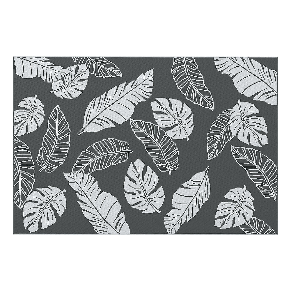 Tapis d'extérieur réversible pour patio, tapis en plastique 6' x 9' pour jardin, terrasse, plage, camping, gris et blanc