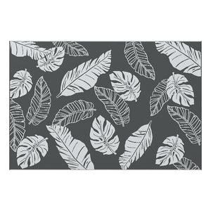 Tapis d'extérieur réversible pour patio, tapis en plastique 6' x 9' pour jardin, terrasse, plage, camping, gris et blanc