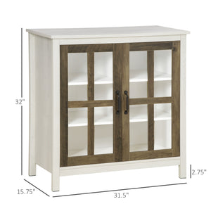 Kitchen Sideboard with 2 Glass Doors and Adjustable Shelf for Dining Room or Living Room, Antique White