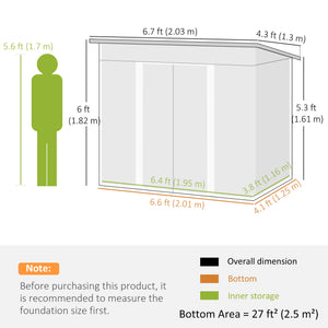 Abri de jardin en métal, 2,13 m x 1,22 m, verrouillable, vert.
