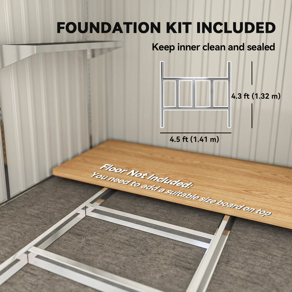 Lean-to garden shed in galvanized metal with foundation, sliding door and 2 vents, light grey