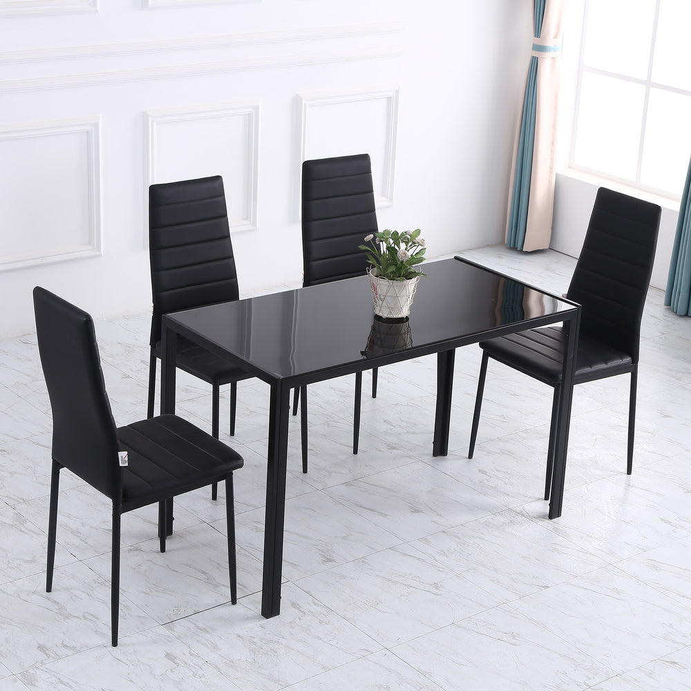Table de cuisine rectangulaire pour 2 à 4 personnes avec plateau en verre trempé, noire